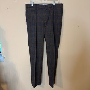 34x32 vintage TREVERO Wool Plaid Brown/Tan/Blue Dress Golf Pants Slack